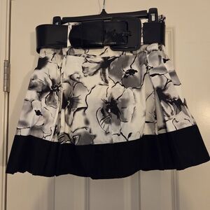 Candie's Black and White Floral Circle Skirt with Patent Belt
